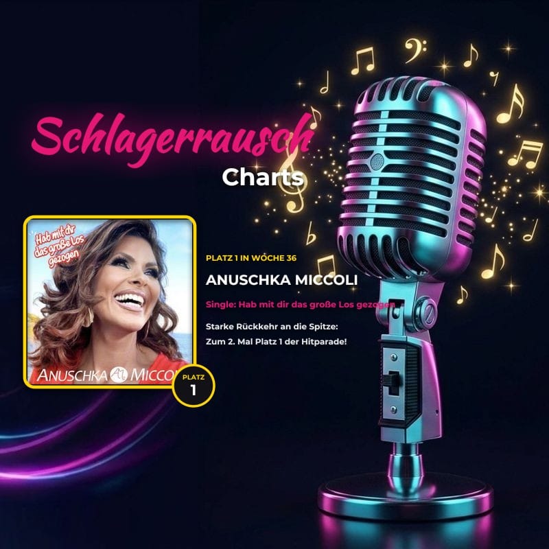 Schlagerrausch Charts KW 36: Anuschka Miccoli triumphiert vor Ariane Perl & Jay Alexander – Zum 2. Mal Platz 1!